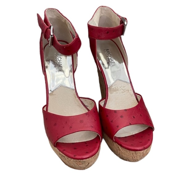 MICHAEL by Michael Kors Red Ostrich Wedges - Picture 2 of 3